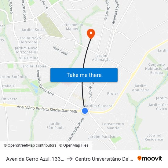 Avenida Cerro Azul, 1332-1418 to Centro Universitário De Maringá map