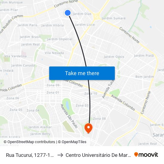 Rua Tucuruí, 1277-1413 to Centro Universitário De Maringá map