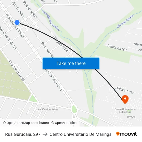 Rua Gurucaia, 297 to Centro Universitário De Maringá map
