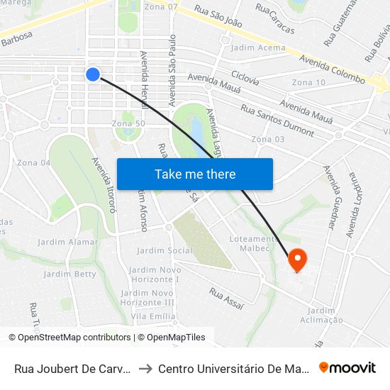 Rua Joubert De Carvalho to Centro Universitário De Maringá map