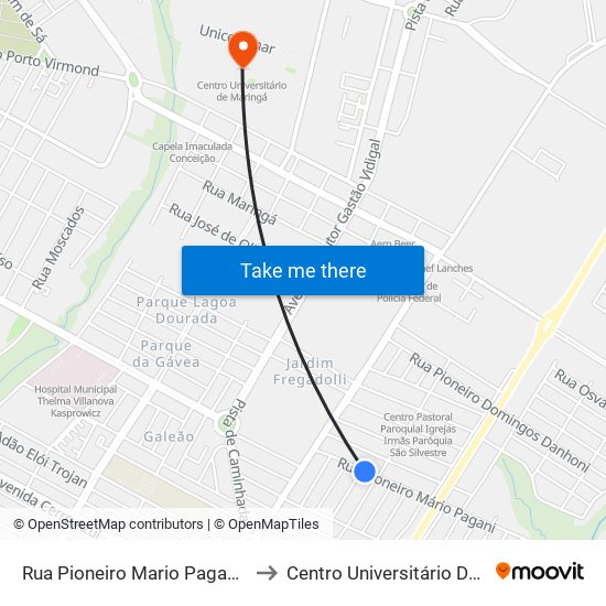 Rua Pioneiro Mario Pagani, 540-582 to Centro Universitário De Maringá map