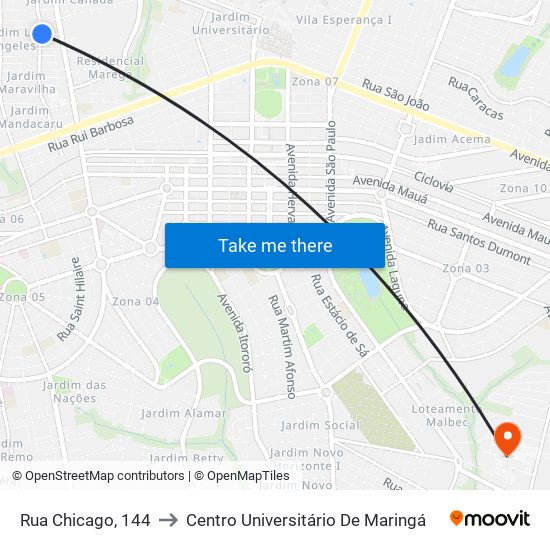 Rua Chicago, 144 to Centro Universitário De Maringá map