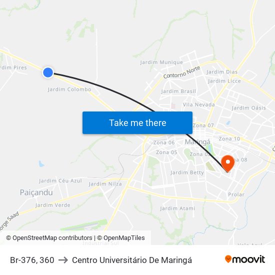 Br-376, 360 to Centro Universitário De Maringá map