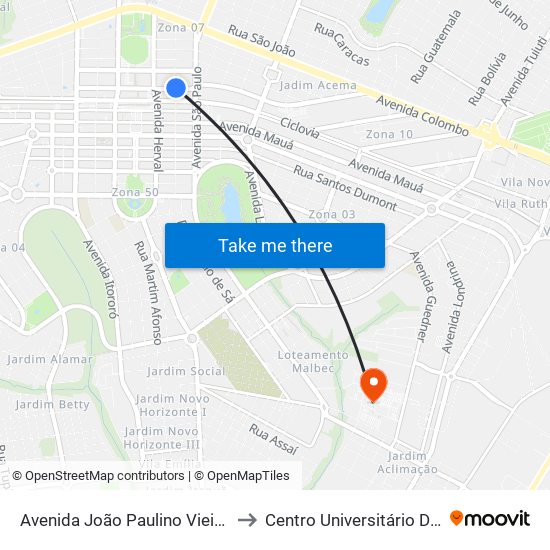 Avenida João Paulino Vieira Filho, 133 to Centro Universitário De Maringá map