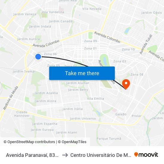 Avenida Paranavaí, 836-892 to Centro Universitário De Maringá map