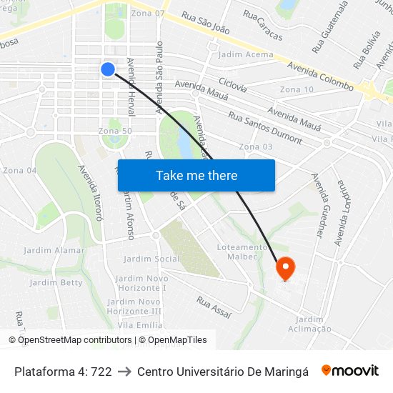 Plataforma 4: 722 to Centro Universitário De Maringá map