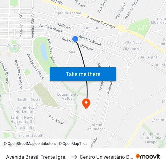 Avenida Brasil, Frente Igreja São José to Centro Universitário De Maringá map