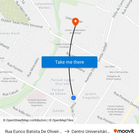 Rua Eurico Batista De Oliveira Junior, 602-680 to Centro Universitário De Maringá map