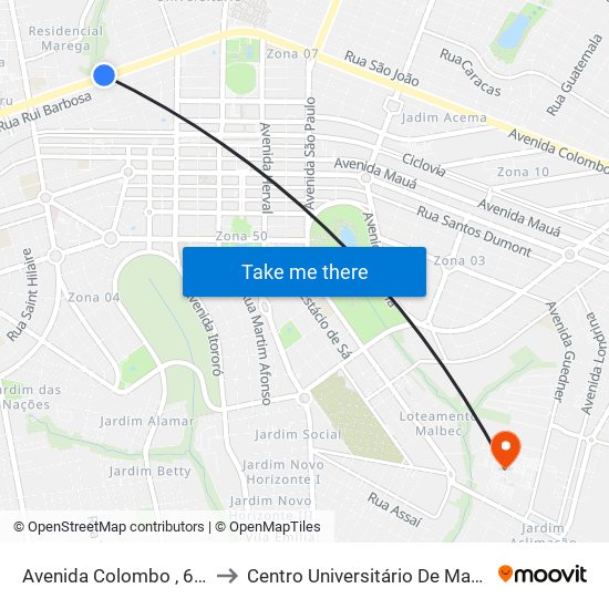 Avenida Colombo , 6856 to Centro Universitário De Maringá map