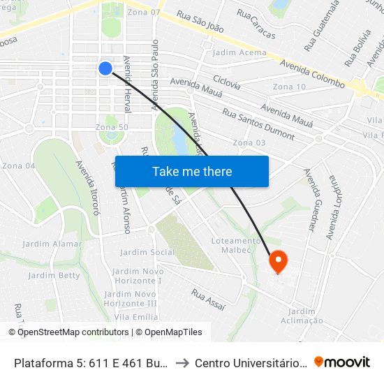 Plataforma 5: 611 E 461 Bunge E Ouro Cola to Centro Universitário De Maringá map