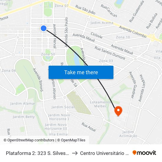 Plataforma 2: 323 S. Silvestre E Bertioga to Centro Universitário De Maringá map