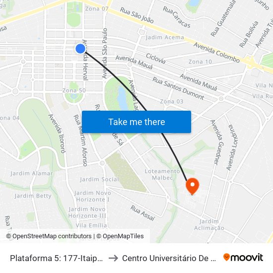 Plataforma 5: 177-Itaipu E 531 to Centro Universitário De Maringá map