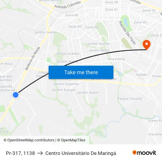 Pr-317, 1138 to Centro Universitário De Maringá map