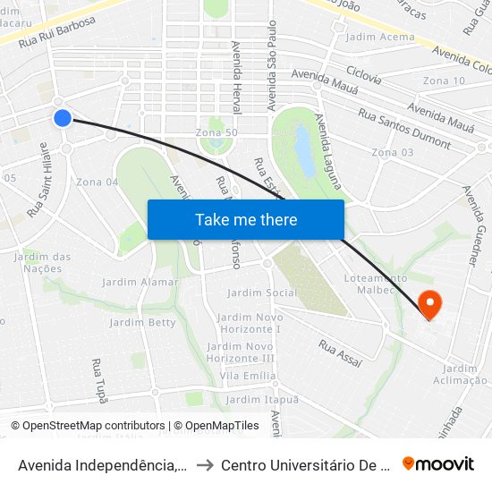 Avenida Independência, 75-239 to Centro Universitário De Maringá map