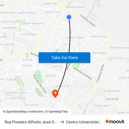 Rua Pioneiro Alfredo José Da Costa, 511-579 to Centro Universitário De Maringá map