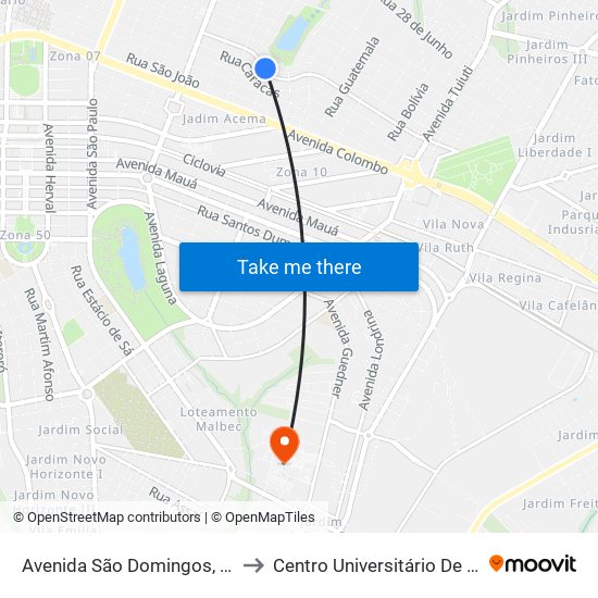 Avenida São Domingos, 519-663 to Centro Universitário De Maringá map