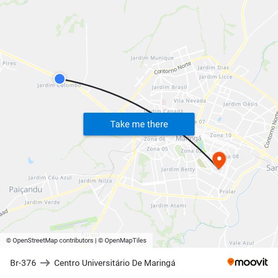 Br-376 to Centro Universitário De Maringá map