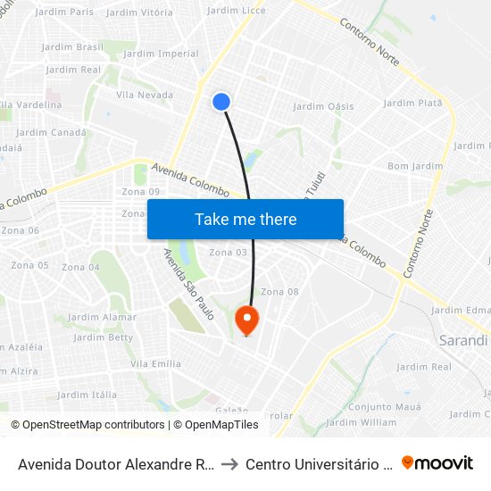 Avenida Doutor Alexandre Rasgulaeff, 389 to Centro Universitário De Maringá map