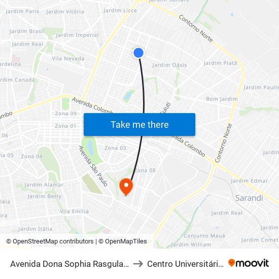 Avenida Dona Sophia Rasgulaeff, Upa Zona Norte to Centro Universitário De Maringá map