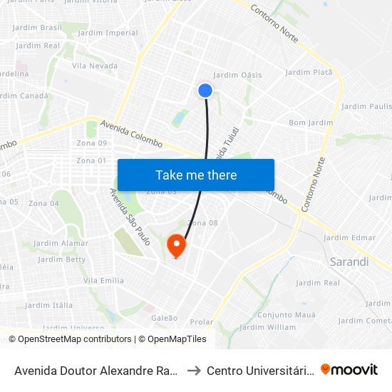 Avenida Doutor Alexandre Rasgulaeff, 4582-4758 to Centro Universitário De Maringá map