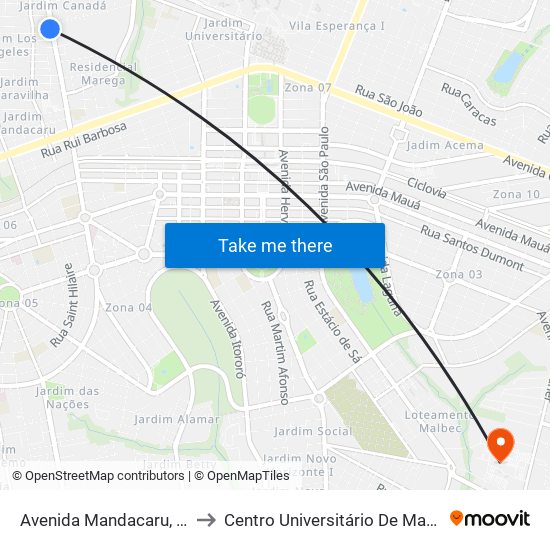 Avenida Mandacaru, 885 to Centro Universitário De Maringá map