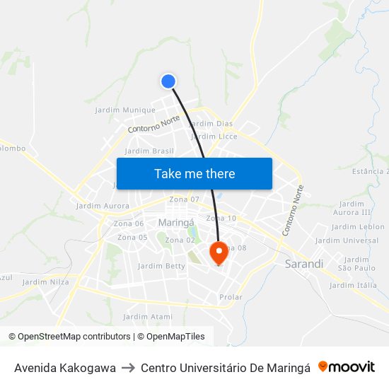 Avenida Kakogawa to Centro Universitário De Maringá map