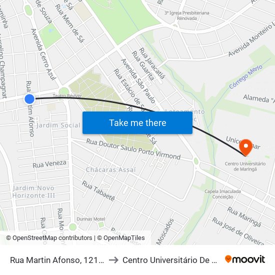 Rua Martin Afonso, 1215-1319 to Centro Universitário De Maringá map