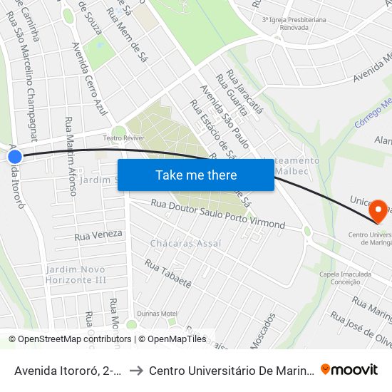 Avenida Itororó, 2-20 to Centro Universitário De Maringá map