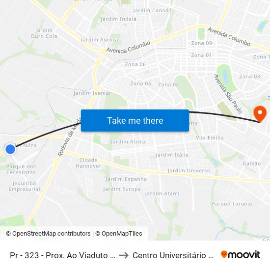 Pr - 323 - Prox. Ao Viaduto Do Industrial to Centro Universitário De Maringá map