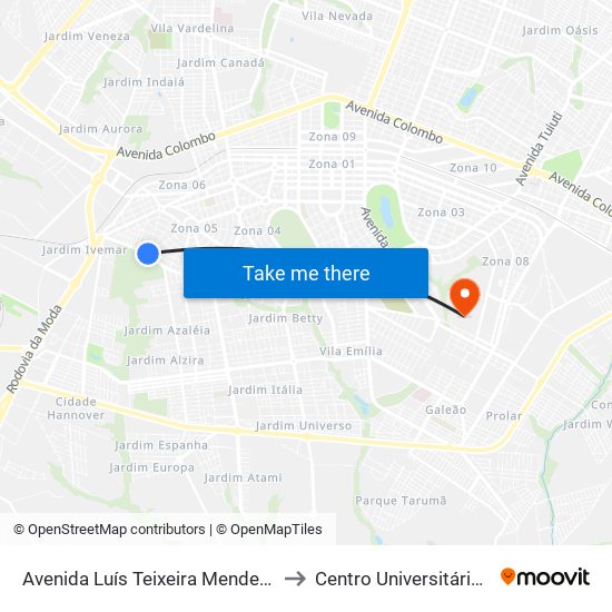 Avenida Luís Teixeira Mendes, L.O Calil Hadad to Centro Universitário De Maringá map