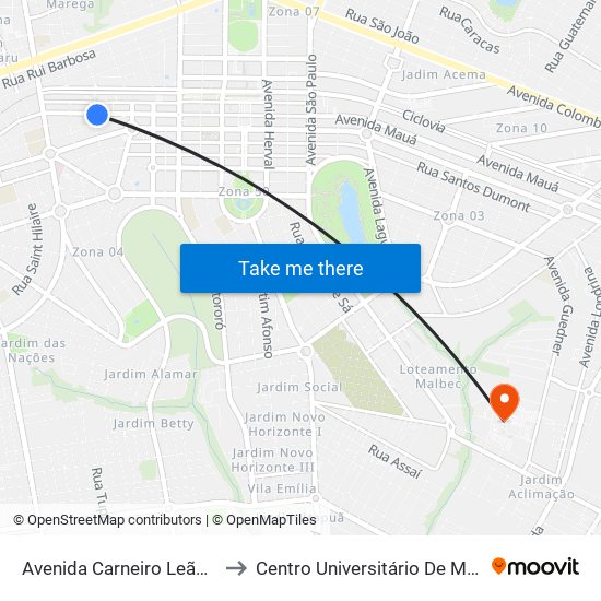 Avenida Carneiro Leão, 607 to Centro Universitário De Maringá map