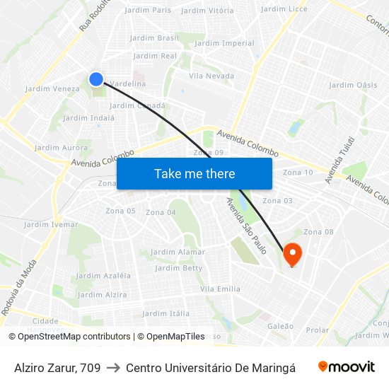 Alziro Zarur, 709 to Centro Universitário De Maringá map
