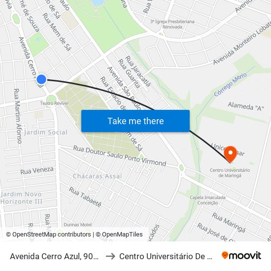 Avenida Cerro Azul, 901-1099 to Centro Universitário De Maringá map