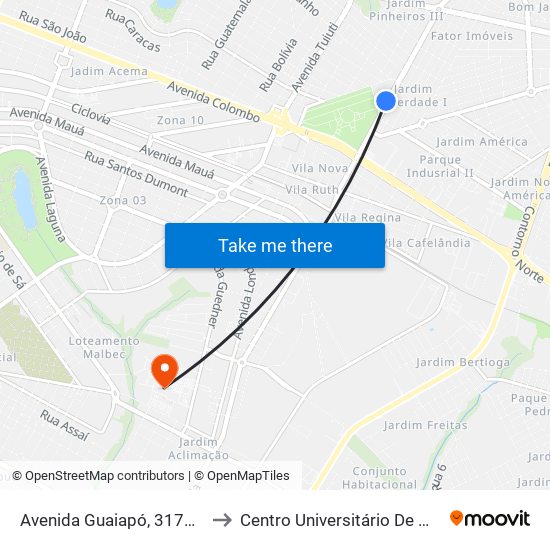 Avenida Guaiapó, 3174-3330 to Centro Universitário De Maringá map