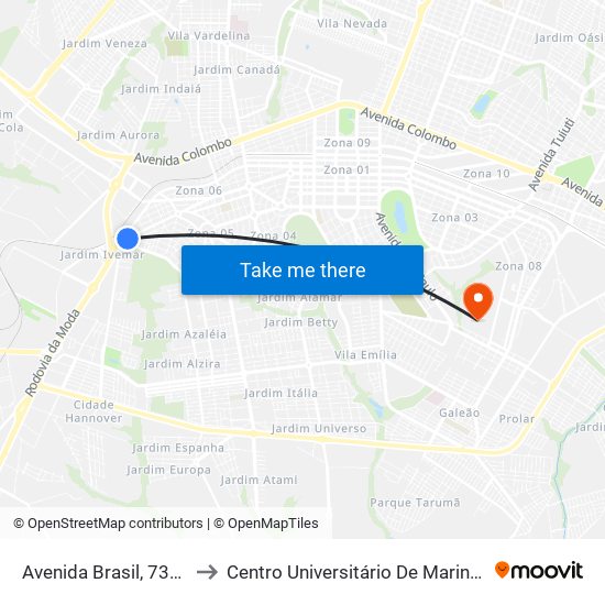 Avenida Brasil, 7375 to Centro Universitário De Maringá map
