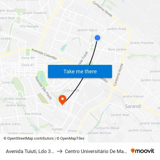 Avenida Tuiuti,  Ldo 3079 to Centro Universitário De Maringá map