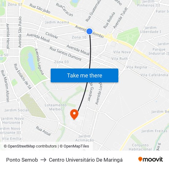 Ponto Semob to Centro Universitário De Maringá map