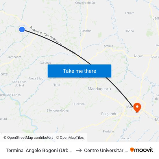 Terminal Ângelo Bogoni (Urbano / Metropolitano) to Centro Universitário De Maringá map