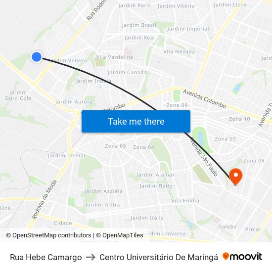 Rua Hebe Camargo to Centro Universitário De Maringá map