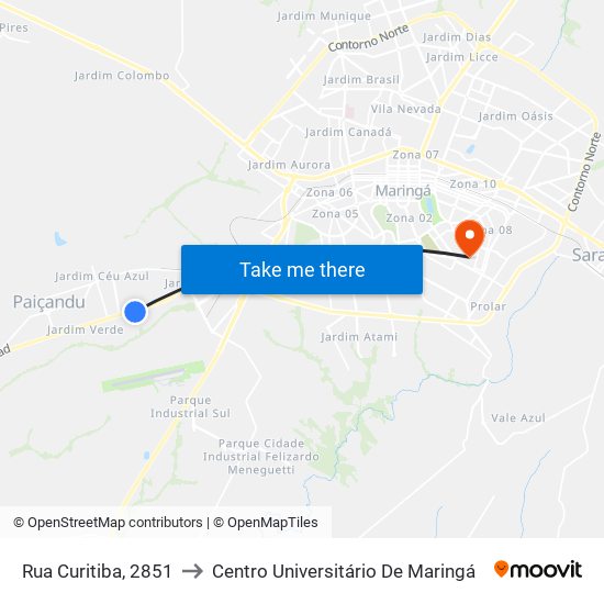 Rua Curitiba, 2851 to Centro Universitário De Maringá map