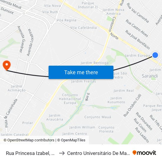 Rua Princesa Izabel, 1459 to Centro Universitário De Maringá map
