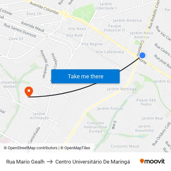 Rua Mario Gealh to Centro Universitário De Maringá map