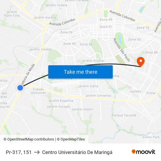 Pr-317, 151 to Centro Universitário De Maringá map