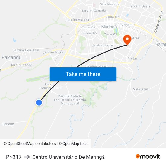 Pr-317 to Centro Universitário De Maringá map