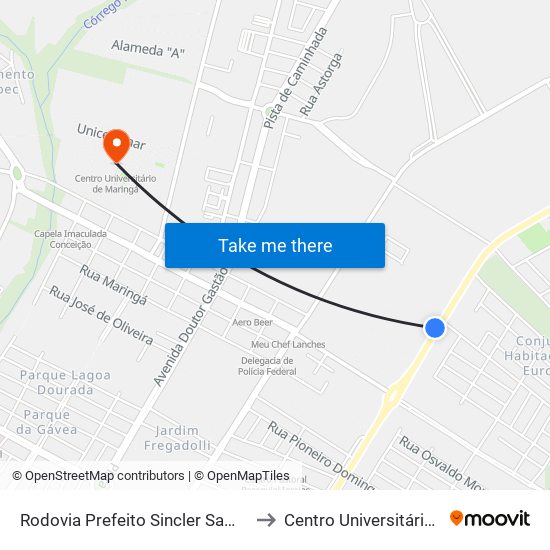 Rodovia Prefeito Sincler Sambatti, 2562-2576 to Centro Universitário De Maringá map