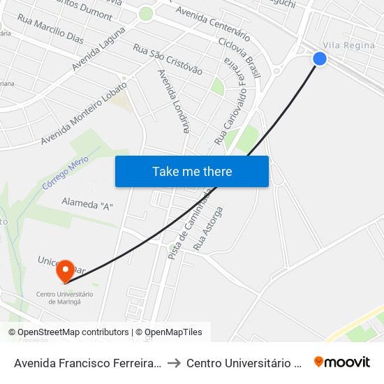 Avenida Francisco Ferreira De Miranda to Centro Universitário De Maringá map