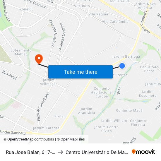 Rua Jose Balan, 617-679 to Centro Universitário De Maringá map