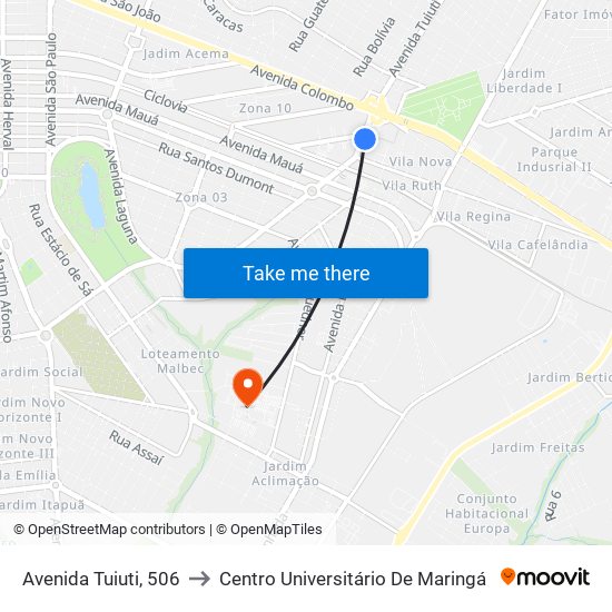 Avenida Tuiuti, 506 to Centro Universitário De Maringá map
