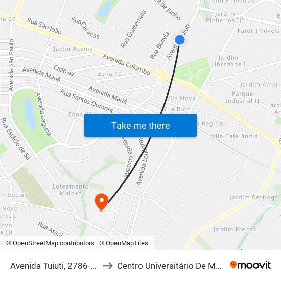 Avenida Tuiuti, 2786-2878 to Centro Universitário De Maringá map