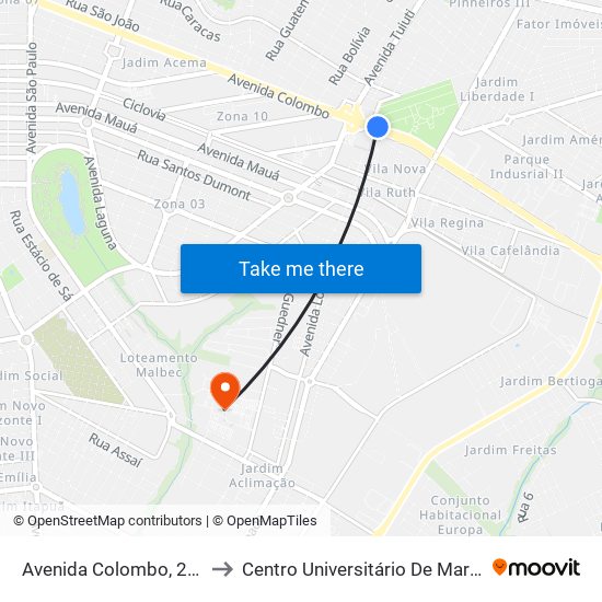 Avenida Colombo, 2314 to Centro Universitário De Maringá map